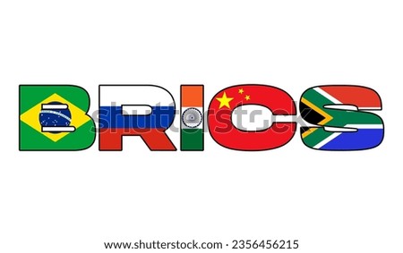 BRICS vector, each letter displays the flag of a member country