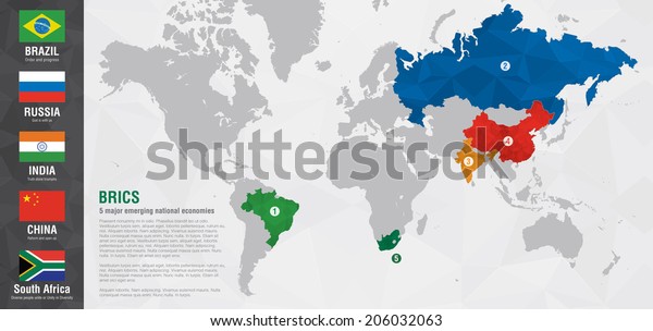 ピクセルひし形のテクスチャを持つbricsワールドマップ 世界地図上のブラジルロシアインド中国南アフリカ のベクター画像素材 ロイヤリティフリー