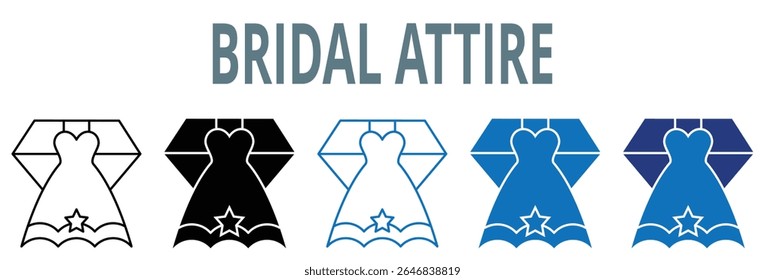 bridal attire icon set. contain icon, vector, illustration, wedding, vendors, bridal, attire, event, dresses, gowns