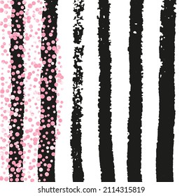 Bridal Backdrop. Black Splatter Particles. Handdrawn Art. Stripe Scatter Design. Explosion Illustration. Decorative Starburst. Golden Polka Frame. Pink Bridal Backdrop