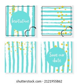 Bridal Background. Festive Stardust. Turquoise Carnival Design. Save Date Painting Set. White Abstract Particle. Stylish Element. Golden Magic Paint. Stripe Bridal Background
