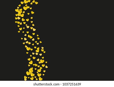 Bridal background with gold glitter hearts. Valentines day. Vector confetti. Hand drawn texture. Love theme for party invite, retail offer and ad. Bridal background template with heart.
