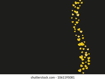 Bridal background with gold glitter hearts. Valentines day. Vector confetti. Hand drawn texture. Love theme for flyer, special business offer, promo. Bridal background template with heart.