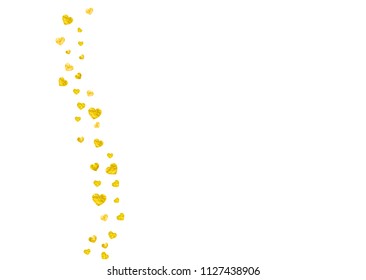 Bridal background with gold glitter hearts. Valentines day. Vector confetti. Hand drawn texture. Love theme for poster, gift certificate, banner. Bridal background template with heart.