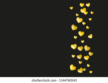 Bridal background with gold glitter hearts. Valentines day. Vector confetti. Hand drawn texture. Love theme for poster, gift certificate, banner. Bridal background template with heart.
