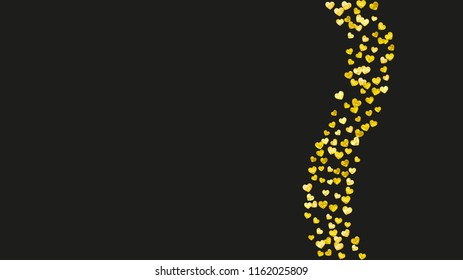 Bridal background with gold glitter hearts. Valentines day. Vector confetti. Hand drawn texture. Love theme for gift coupons, vouchers, ads, events. Bridal background template with heart.