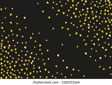 Bridal background with gold glitter hearts. Valentines day. Vector confetti. Hand drawn texture. Love theme for gift coupons, vouchers, ads, events. Bridal background template with heart.