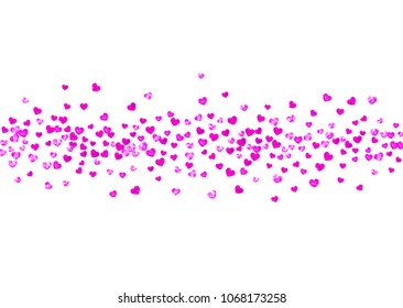 Bridal background with pink glitter hearts. Valentines day. Vector confetti. Hand drawn texture. Love theme for gift coupons, vouchers, ads, events. Bridal background template with heart.