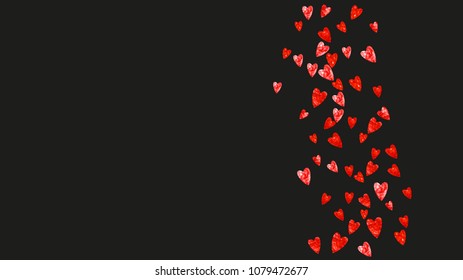Bridal background with pink glitter hearts. Valentines day. Vector confetti. Hand drawn texture. Love theme for poster, gift certificate, banner. Bridal background template with heart.