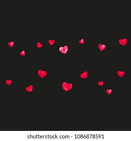 Bridal background with pink glitter hearts. Valentines day. Vector confetti. Hand drawn texture. Love theme for party invite, retail offer and ad. Bridal background template with heart.