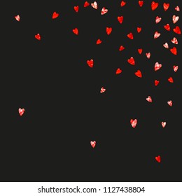 Bridal background with pink glitter hearts. Valentines day. Vector confetti. Hand drawn texture. Love theme for flyer, special business offer, promo. Bridal background template with heart.