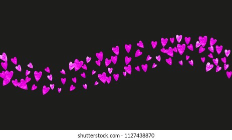 Bridal background with pink glitter hearts. Valentines day. Vector confetti. Hand drawn texture. Love theme for voucher, special business banner. Bridal background template with heart.