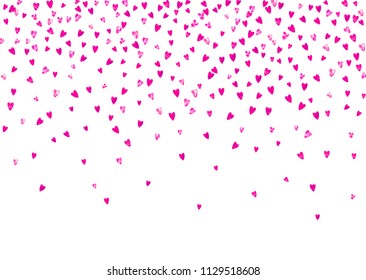 Bridal background with pink glitter hearts. Valentines day. Vector confetti. Hand drawn texture. Love theme for flyer, special business offer, promo. Bridal background template with heart.
