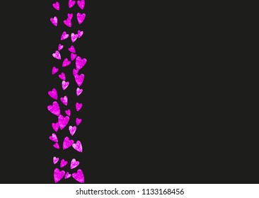 Bridal background with pink glitter hearts. Valentines day. Vector confetti. Hand drawn texture. Love theme for gift coupons, vouchers, ads, events. Bridal background template with heart.