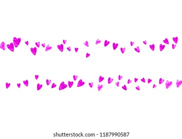 Bridal background with pink glitter hearts. Valentines day. Vector confetti. Hand drawn texture. Love theme for party invite, retail offer and ad. Bridal background template with heart.