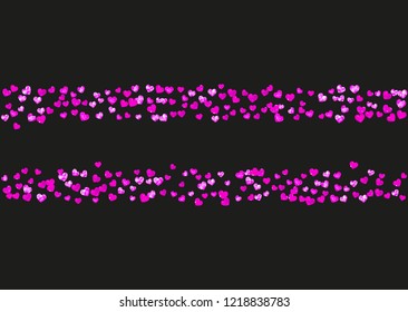 Bridal background with pink glitter hearts. Valentines day. Vector confetti. Hand drawn texture. Love theme for voucher, special business banner. Bridal background template with heart.