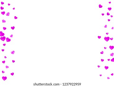 Bridal background with pink glitter hearts. Valentines day. Vector confetti. Hand drawn texture. Love theme for poster, gift certificate, banner. Bridal background template with heart.