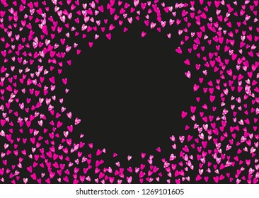 Bridal background with pink glitter hearts. Valentines day. Vector confetti. Hand drawn texture. Love theme for gift coupons, vouchers, ads, events. Bridal background template with heart.