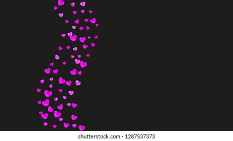 Bridal background with pink glitter hearts. Valentines day. Vector confetti. Hand drawn texture. Love theme for flyer, special business offer, promo. Bridal background template with heart.