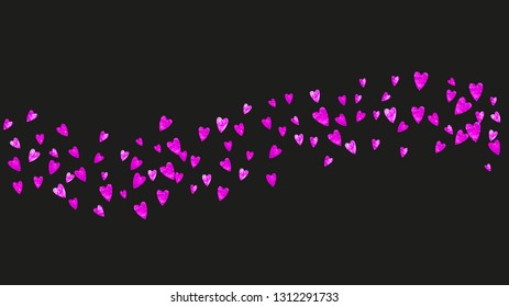 Bridal background with pink glitter hearts. Valentines day. Vector confetti. Hand drawn texture. Love theme for voucher, special business banner. Bridal background template with heart.