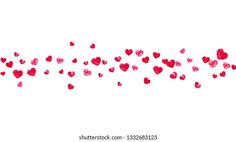 Bridal background with pink glitter hearts. Valentines day. Vector confetti. Hand drawn texture. Love theme for gift coupons, vouchers, ads, events. Bridal background template with heart.