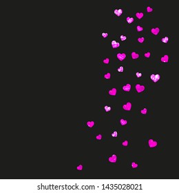 Bridal background with pink glitter hearts. Valentines day. Vector confetti. Hand drawn texture. Love theme for flyer, special business offer, promo. Bridal background template with heart.