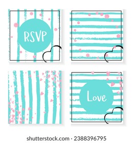 Bridal Background. Pink Premium Cover. Mint Holiday Particles. Stripe Polka Card. Turquoise Girly Design. Rose Offer. Decorative Magazine Set. Pink Bridal Background