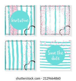 Bridal Banner. Mint Element. Turquoise Glow Spray. Engagement Magazine Set. Stripe Festive Print. Pink Fashion Concept. White Stylish Particle. Stripe Bridal Banner