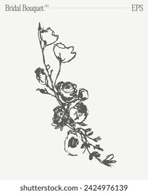 Bridal bouquet, floral composition. Invitation design element. Hand drawn vector illustration.