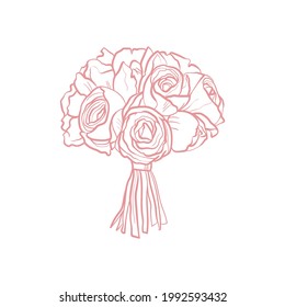 Bridal bouquet. Wedding decor trending vector illustration. Linear art. Icon for wedding agencies, photographers, law shops, florists, pastry shops