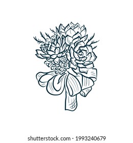 Bridal bouquet. Wedding decor trending vector illustration. Linear art. Icon for wedding agencies, photographers, law shops, florists, pastry shops