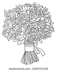 Bridal Bouquet Wedding Drawing Contour Line Black And White Illustration