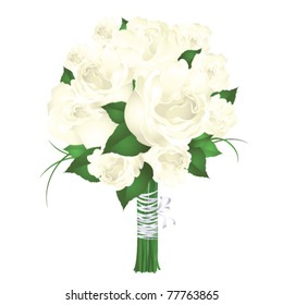 Bridal Bouquet Of White Roses Isolated On White