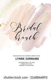 Bridal brunch greeting card, pastel beige pink watercolor background with gold texture , birthday invitation, party poster