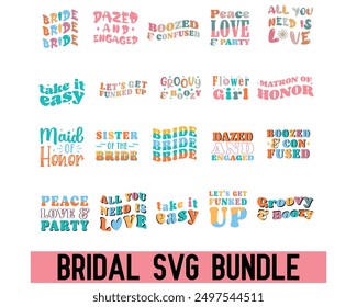 Bridal bundle Love quote retro groovy typography