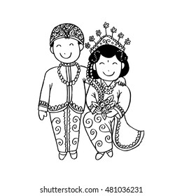 Bridal couple java. Cartoon style.
