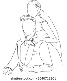 bridal couple. Wedding couple line art