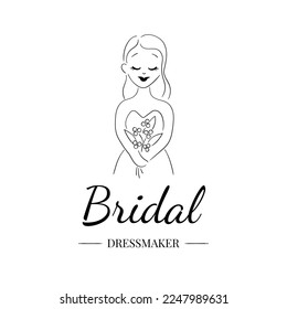 Bridal with a flower bouquet hand drawing logo 