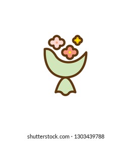 Bridal flowers bouquet flat icon, vector sign, colorful pictogram isolated on white. Wedding flowers bouquet symbol, logo illustration. Flat style design