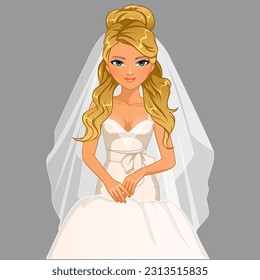 Bridal Hairstyle Cute Cartoon Charakter. Vektorgrafik