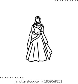 Bridal Heritage And Traditional Outfit, Indian Wedding Dress Vector Icon In Outline