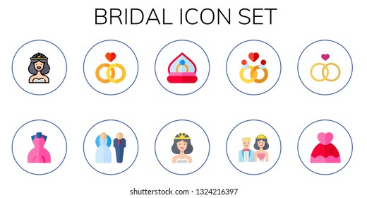 bridal icon set. 10 flat bridal icons.  Simple modern icons about  - bride, wedding dress, marriage, engagement ring, bride and groom, wedding