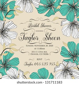 Bridal invitation card with abstract floral background.