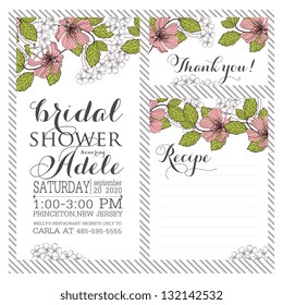  Bridal Invitation. Recipe Card. Thank You Card.  Bridal Set.