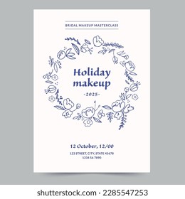 Plantilla de volante de maquillaje de novia. Un diseño limpio, moderno y de alta calidad del diseño vectorial Flyer. Folleto de plantillas editable y personalizado