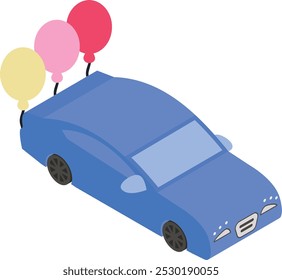 Bridal Party Car front view isometric concept, newly Wed Vehicle with balloons vector icon design, Muslim marriage Symbol, Islamic wedding customs Sign, Indian subcontinent matrimony illustration