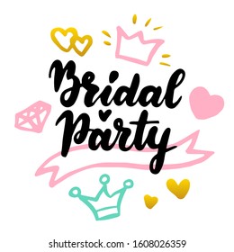 Bridal Party Lettering Postcard. Vector Illustration of Greeting Card Design.