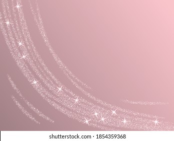 Bridal pink rose gold glitter vector background. Premium sparkles confetti invitation card background. Wedding, anniversary or birthday party design. Girly pink gold sequins. Curve lines corner border