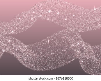 Bridal pink rose gold glitter vector background. Premium sparkles confetti invitation card background. Wedding, anniversary or birthday party design. Girly pink gold sequins. Sparkles waves.