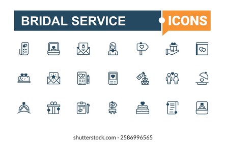 Bridal Service collection. Contains related to budget, party, formal, team, man, business, management, car. Minimalistic icon. Editable vector outline and solid icons.